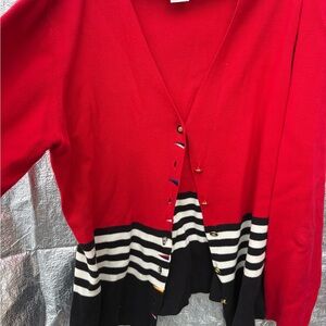 Susan Bristol Red and Black Striped Cardigan